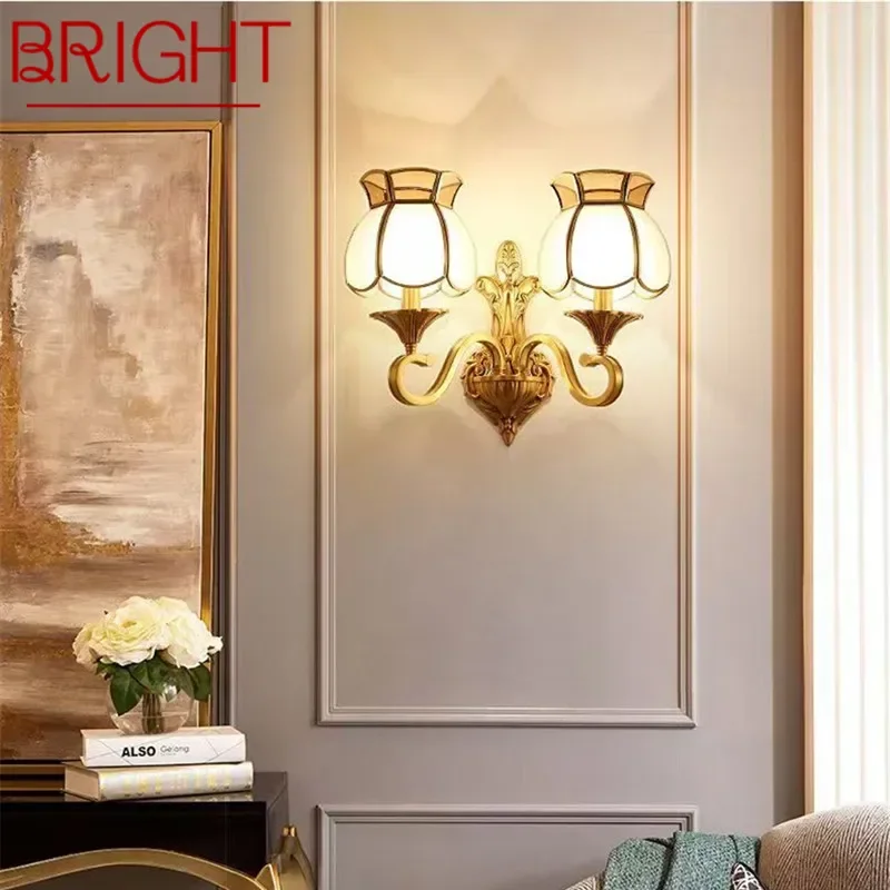 BRIGHT Contemporary Brass Wall Lamp American Retro LED Living Room Bedroom Study Room Hotel Villa Model Room Hall Way Aisle Ligh