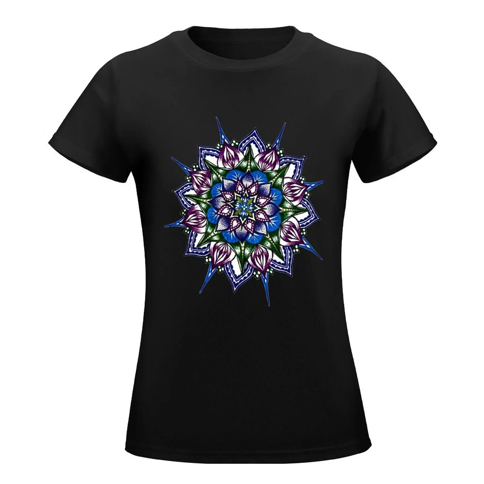 Blue, Green, Purple Mandala T-Shirt oversized plus size tops Female clothing anime clothes cropped t shirts for Women