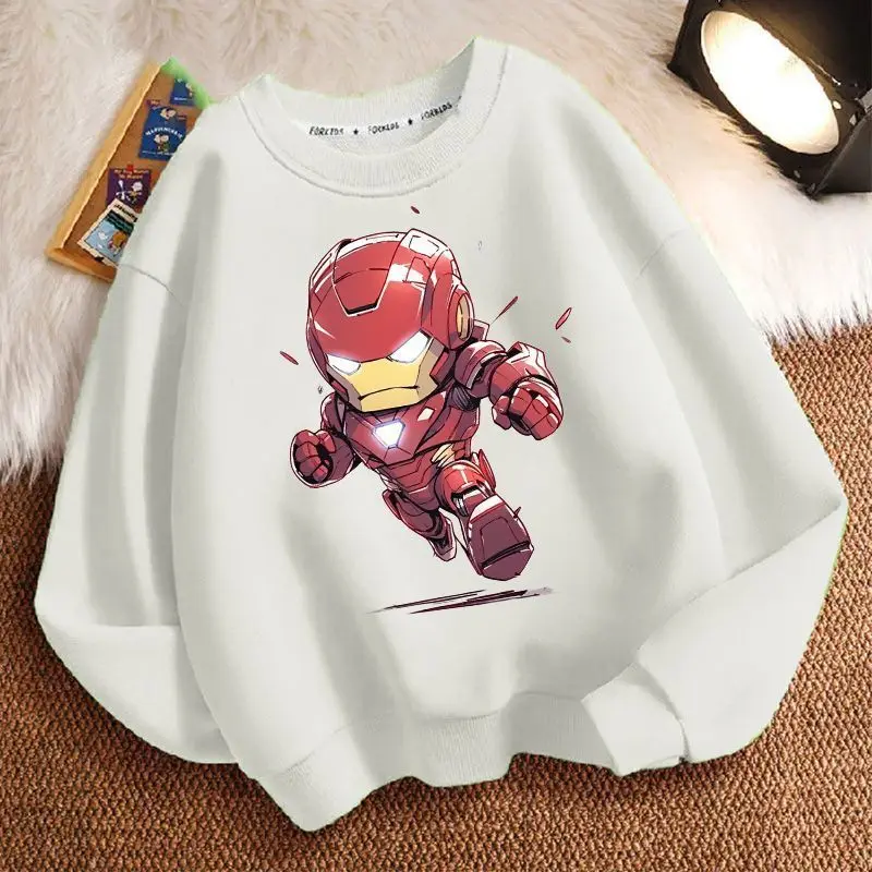 Suéter de moda informal holgado de manga larga grueso con cuello redondo de Marvel Iron Man de Anime bonito y fresco para niños primavera y otoño