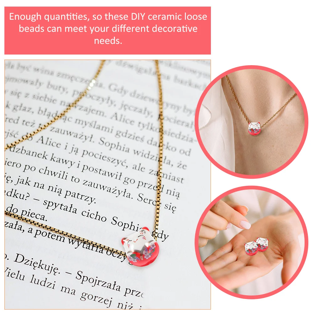 

Fortune Cat Perforated Beads Charms Crafting Ceramic Jewelry Jewellery Making Ornaments Luck Decorations Bracelets