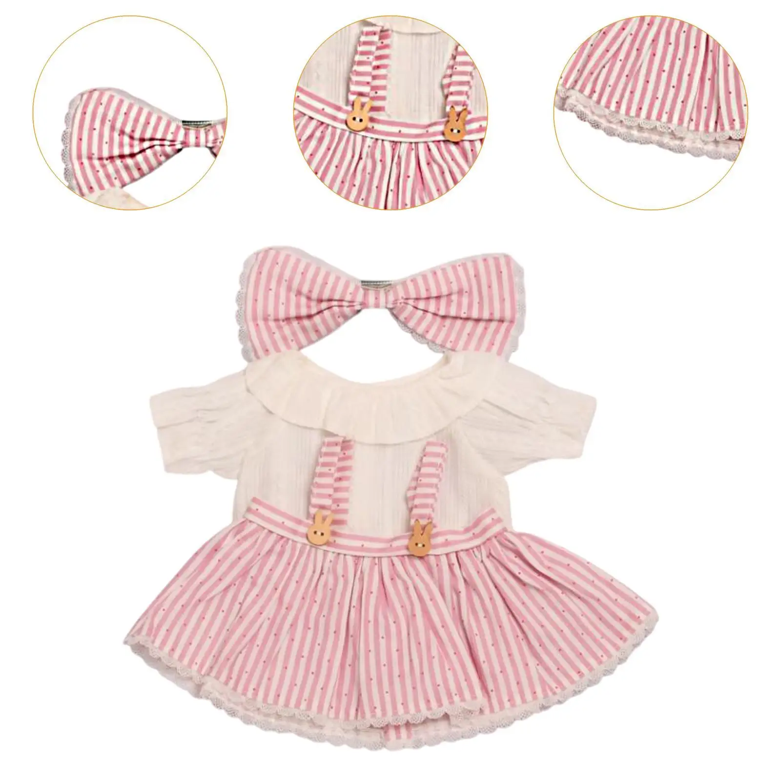 38cm Doll Stripe Dress Set Outfit Fashion DIY Photo Props Dress up Doll Clothes for Home Decor Pretend Preschool Collectible