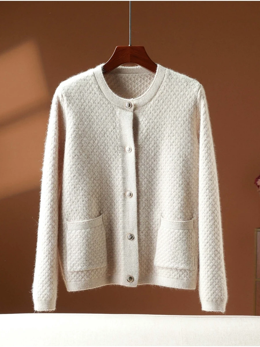 เสื้อคาร์ดิแกนไหมพรมถักทรงกลม MS Series รุ่น Ne Open สีพื้น ติดกระดุม ผ้ากำมะหยี่เนื้อนุ่ม อุ่นสบาย สำหรับผู้หญิง เหมาะสำหรับฤดูใบไม้ร่วงและฤดูหนาว