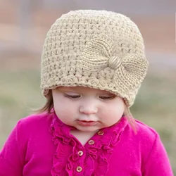 Fall/winter 2024 Baby Wool Knitted Hats for Children Solid Color Comfortable Bow Wool Pullover Hats for Men and Women Baby Hats