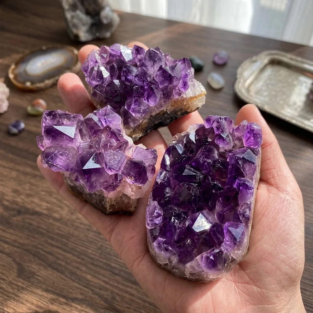 Amethyst Crystal Cluster Raw Stone, Natural Purple Geode Druzy Mineral Specimen, Healing Quartz Point Energy Wand for