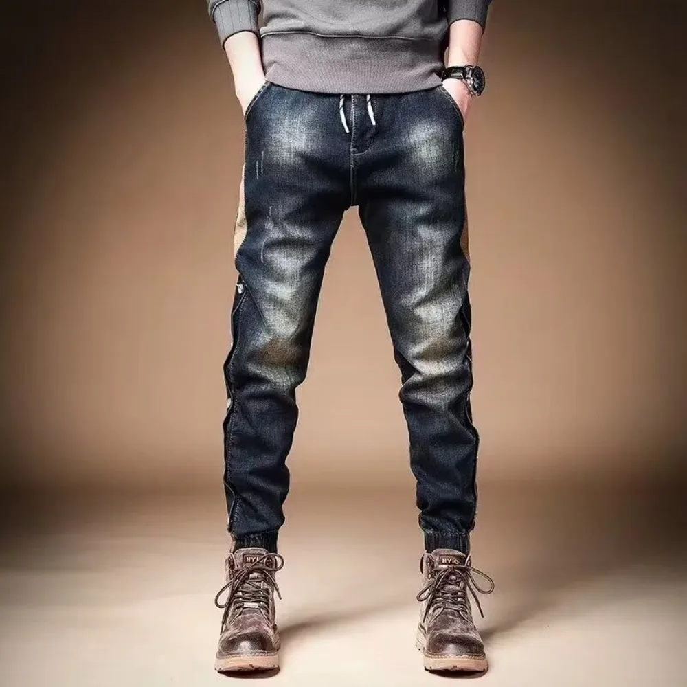 غير مرئية مفتوحة المنشعب في الهواء الطلق الجنس الغريبة Hotpants وزرة الرجعية الرجال الجينز الراقية بسيطة البضائع فضفاض سروال شكل قلم رصاص