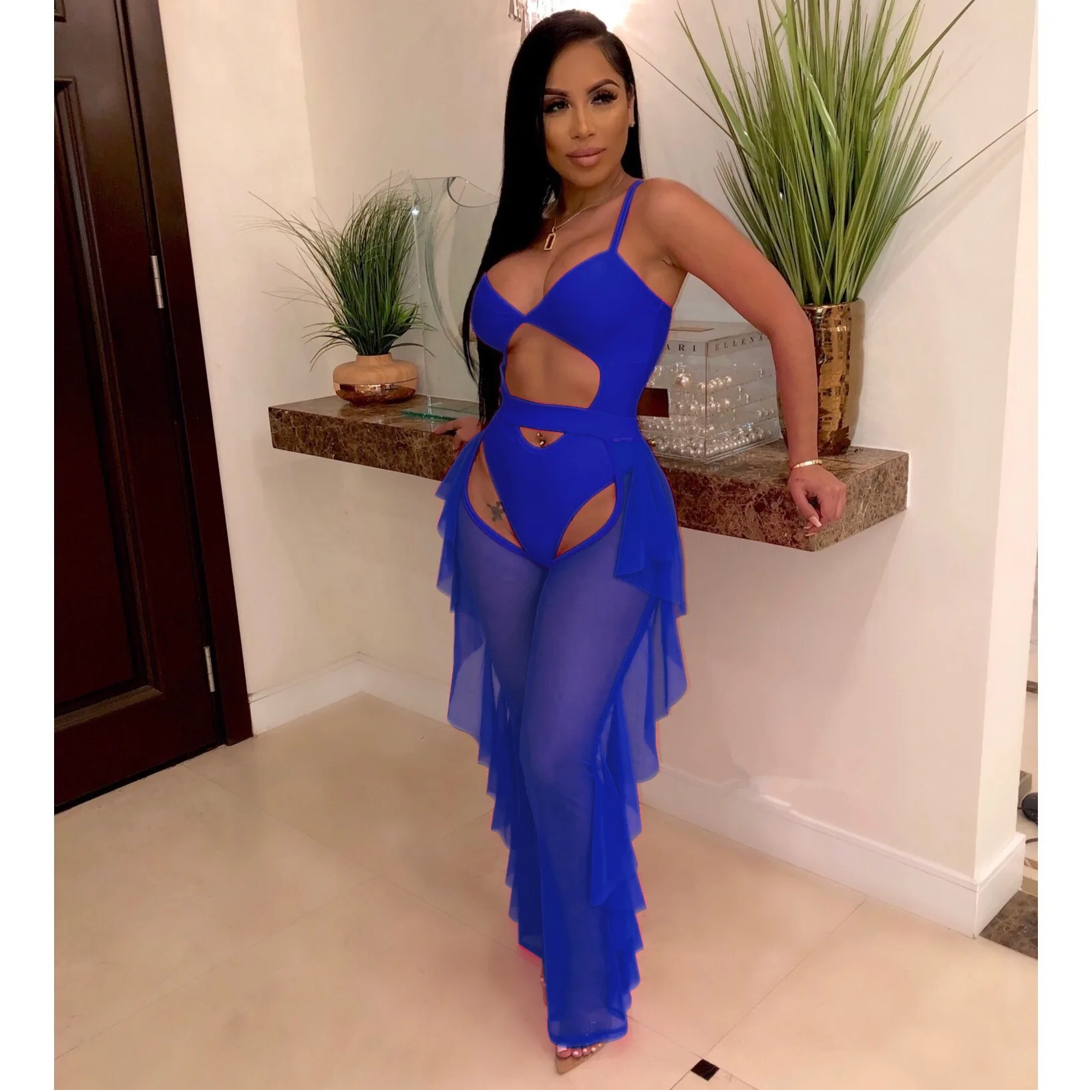 

Сексуальный женский однотонный купальник из сетки, комплект из двух предметов в Европе и Америке