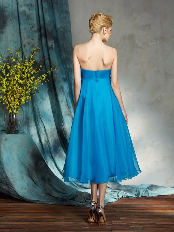 Sky Blue Moeder Van De Bruid Jurken A-lijn Strapless Thee Lengte Chiffon Met Jas Korte Bruidegom Moeder Jurken Voor Bruiloft