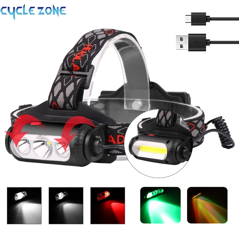 

2 In 1 Tactical Led Headlamp 360-Degree Adjustment Cob Headlights 7 Light Modes USB Rechargeable 18650 Battery Camping Head lamp