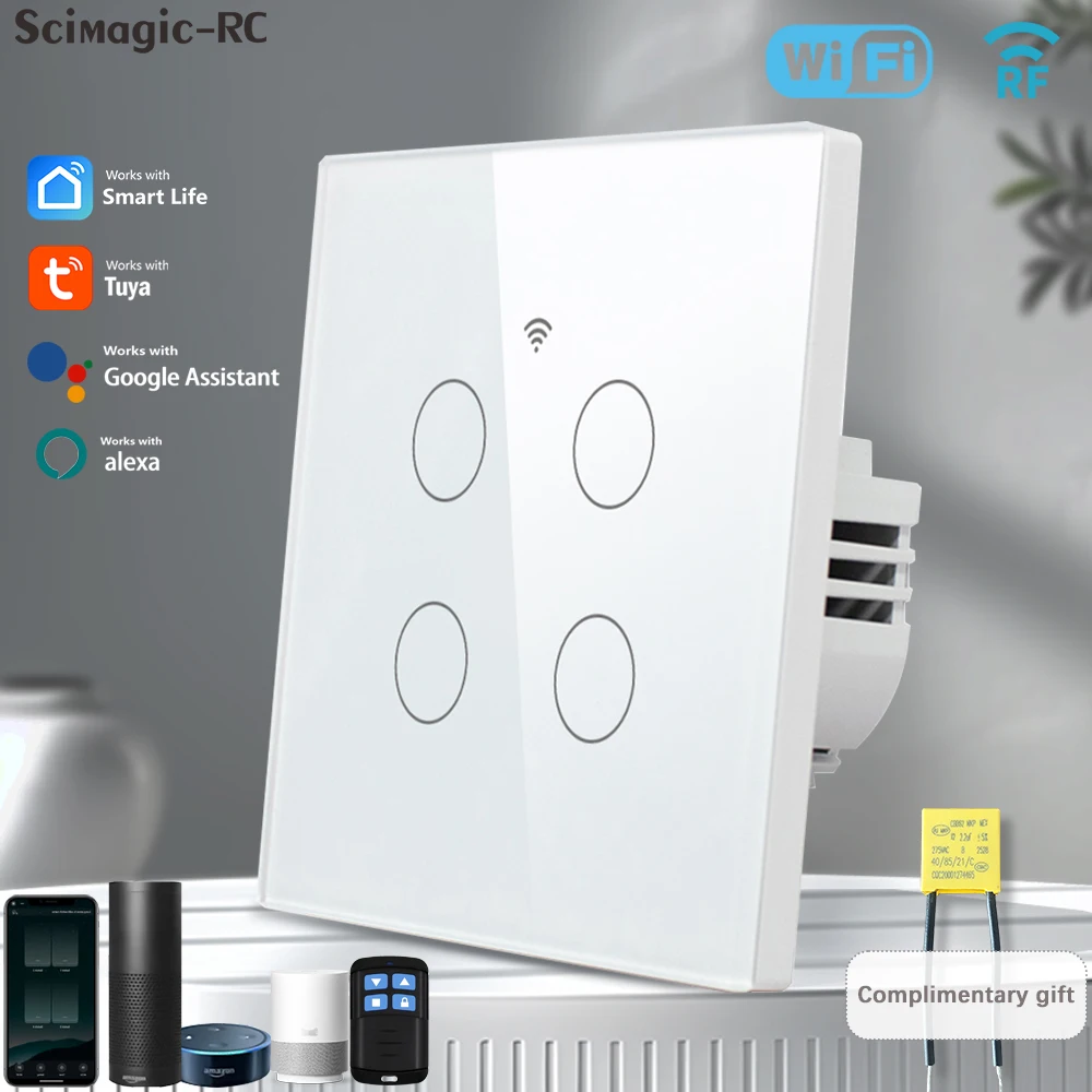 

Tuya WiFi Light Lamp Switch Smart Linkage Домашняя автоматизация AC 110V 220V Настенная сенсорная панель Inching 1/2/3/4 Gang Alexa RF433 Работа