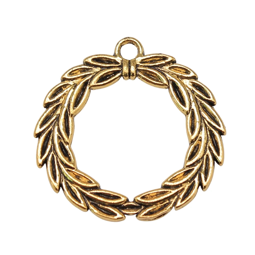 WYSIWYG 3pcs Charms Olive Branch Laurel Wreath 36x34mm Tibetan Pendants Crafts Making Findings Handmade Antique DIY Jewelry