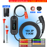 Kolanky Adjust 16A 11KW Portable EV Charger Type 2 Wall box Timer Charging For Eletric Vehicle Cars EVSE Total Length 5M