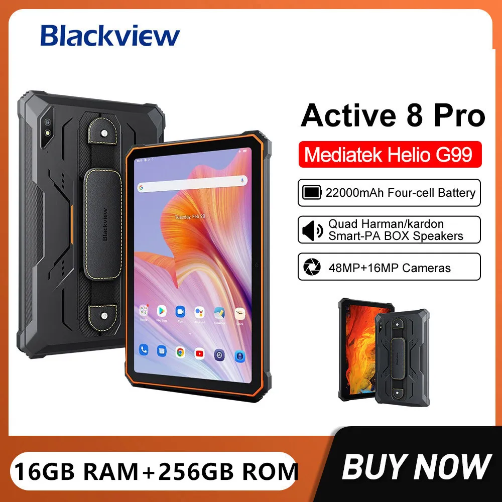 

Blackview Active 8 Pro 16GB+256GB Android 13 Tablets 10.36Inch Display 16MP+48MP Camera 22000mAh Large Battery Rugged Tablet PC