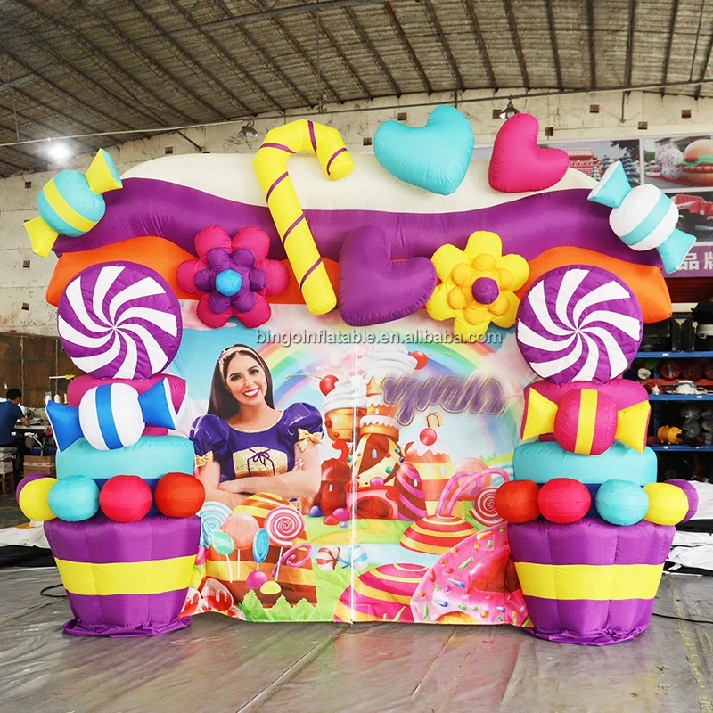 Custom Made Inflatable Candy Arch with Door Curtain 4x3 Meters Archway Advertising Bow for Event Decoration