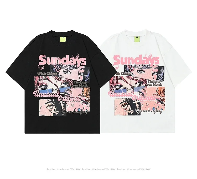 

Japanese Cool Men's Short-sleeved Cotton Printed T-shirt Simple Trendy Lapel Men's Clothing Trend Fashion Non-mainstream Summer