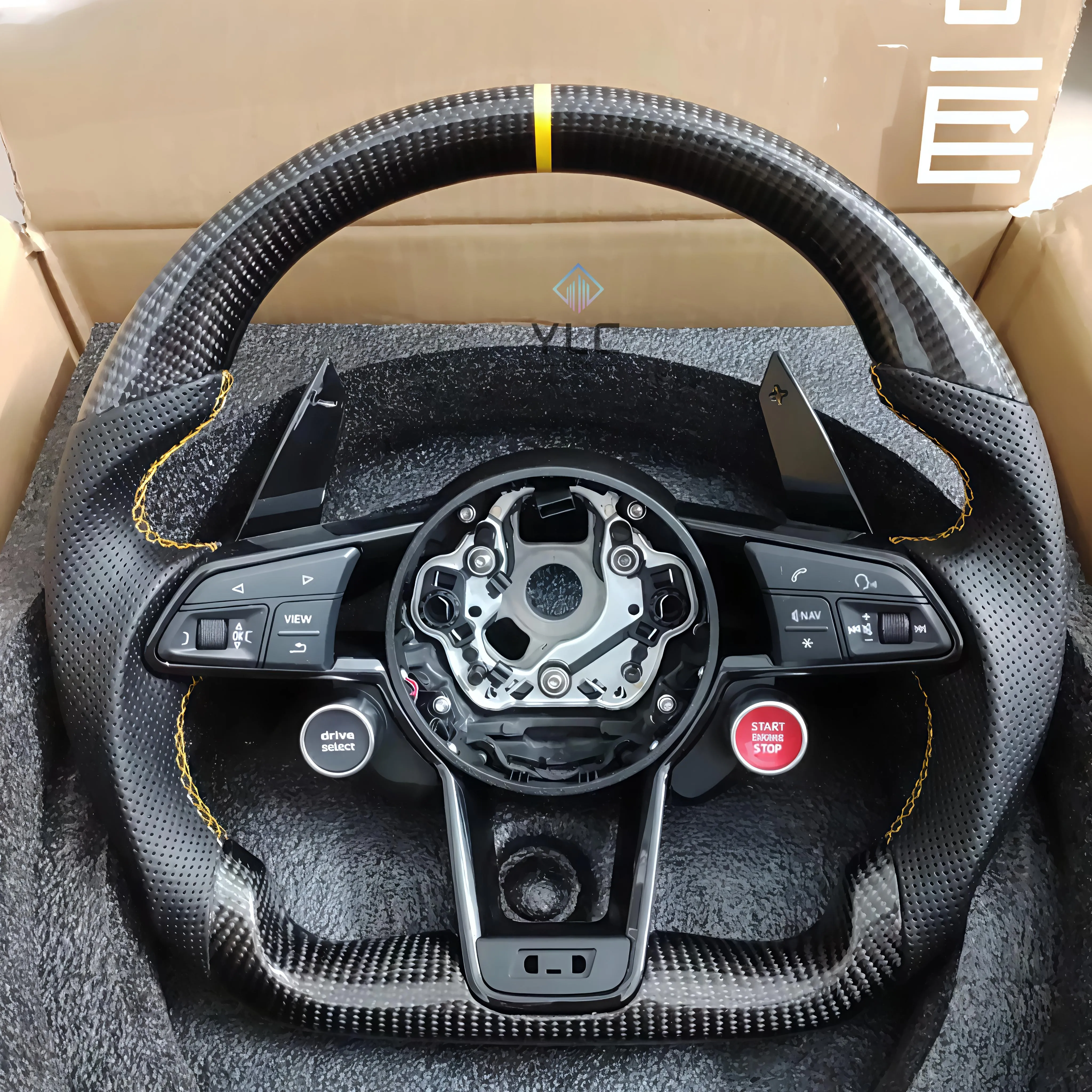 Half  Carbon Fiber Paddle LED Steering Wheel for Audi TT R8 A4 A5 B8 B9 S4 RS6 A6 C7 RS Q5 Q6 Without airbags view 4