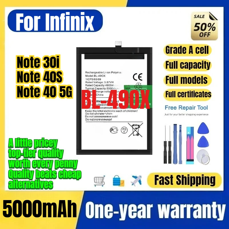 BL-49OX for Infinix Tecno Note 30i/Note 40S/Note 40 5G Phone Battery High Capacity Battery Replacement Bateria Grade A Cell