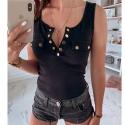 Summer Women's Base Layer Button Vest Casual Blouse Ladies Fashion Tank Tops Fashion Shirt Cotton Sleeveless T-shirt for S-5XL
