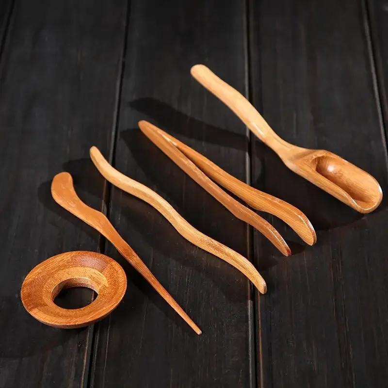 5 Pieces-set Chinese Style Wooden Bamboo Tea Art Tools Set Tea Ceremony Specific Tableware Tea Needle Teaspoon Clips Accessories