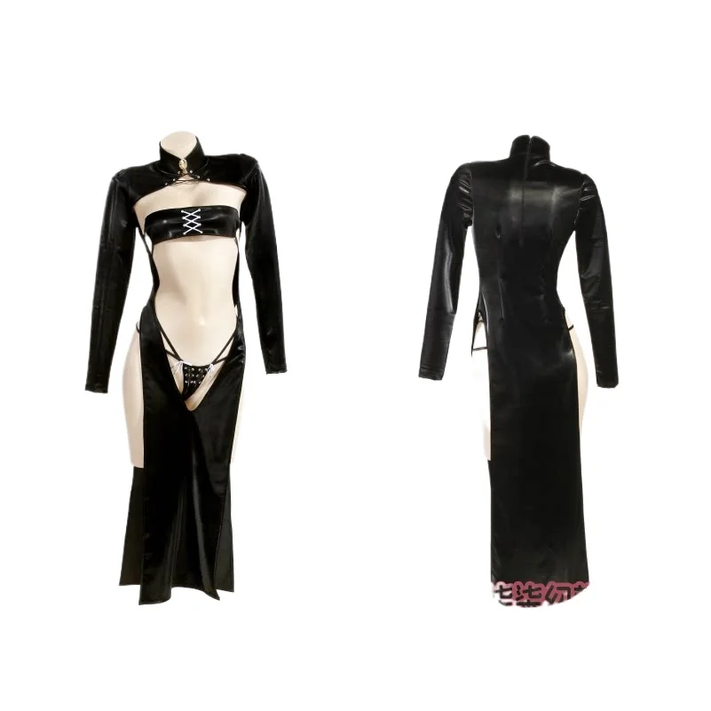 Dishwasher Design Anime Azur Lane Owari Cosplay Costume Open Curtain Dress Bikini Set Satin Finish Leather Owari Evening Dress