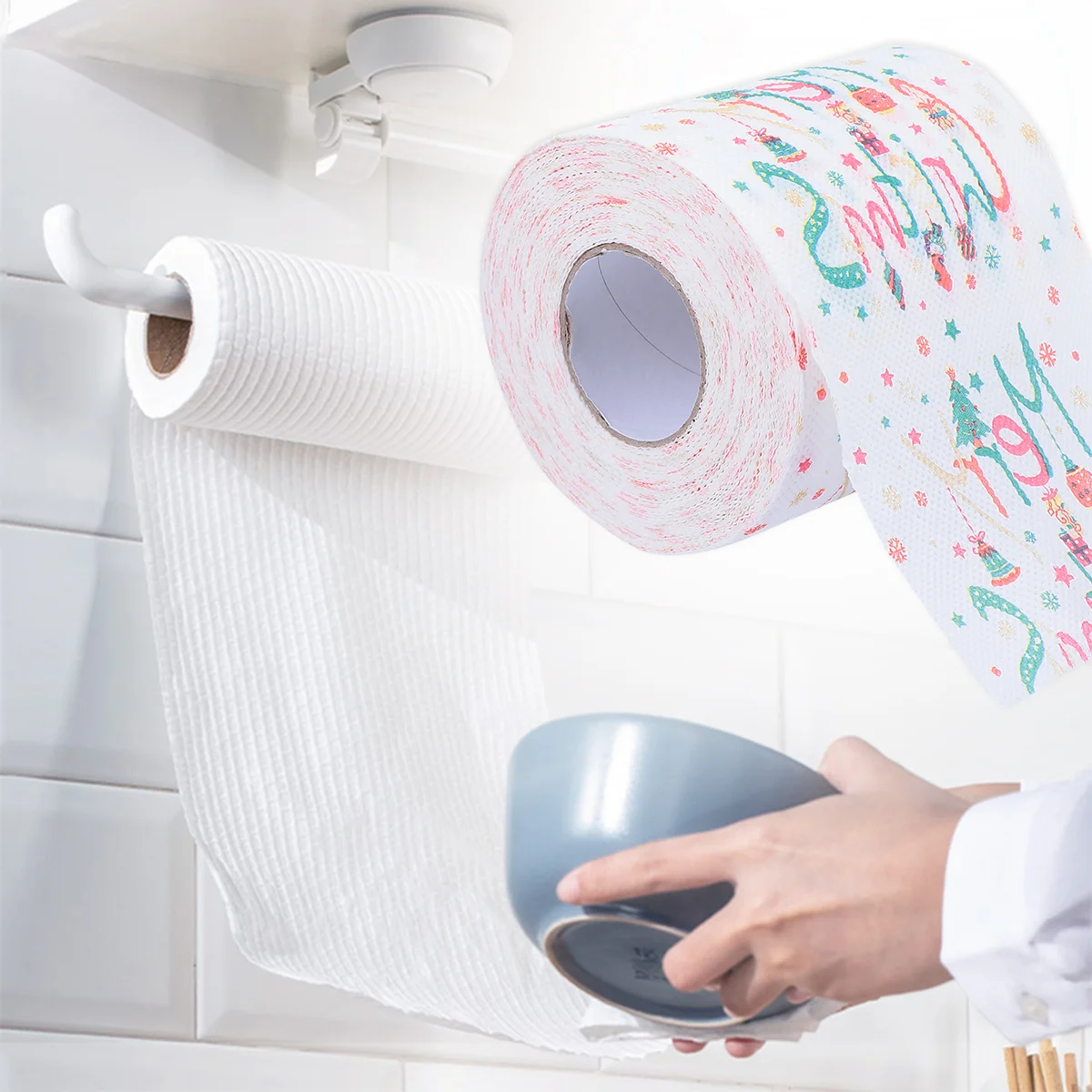 1 Roll Colorful Printed Toilet Paper Roll Tissue Fashion Home Roll Paper Printed Roll Tissue Christmas Toilet Paper