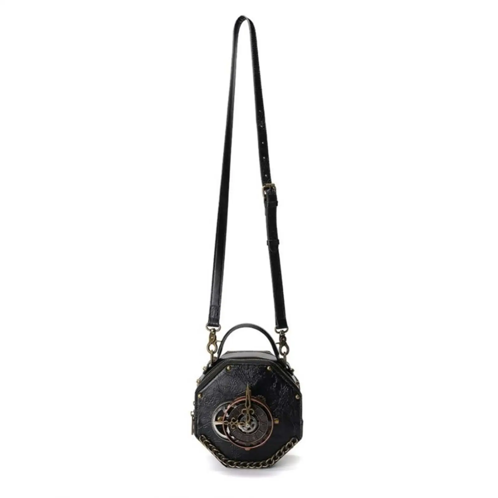 PU Leather Steampunk Clock Satchel Bag Women's Handbag Punk Style Shoulder Bag Medium Purse Fashion for Travel or Events