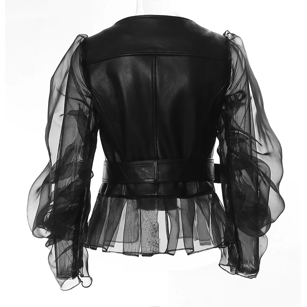 Veste de moto en similicuir PU pour femme, haut court en maille de dentelle, mode vintage, grunge steampunk, sexy, nouveau