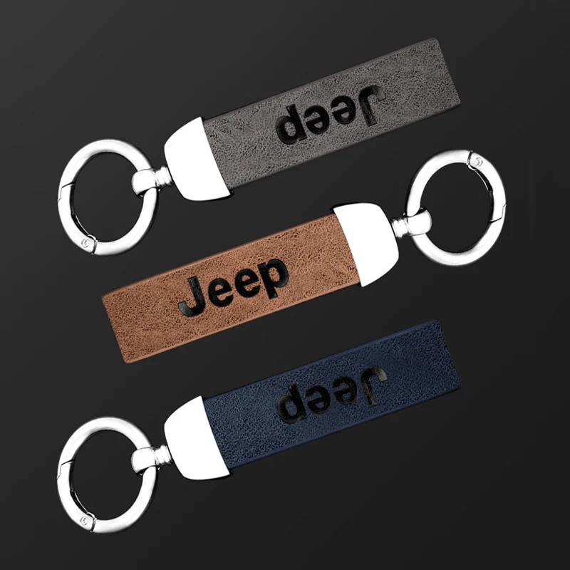 Retro style Leather Car Keychain Keyring Key Ring Custom Gift with Logo for Jeep Gladiator Wagoneer Renegade Cherokee Compass