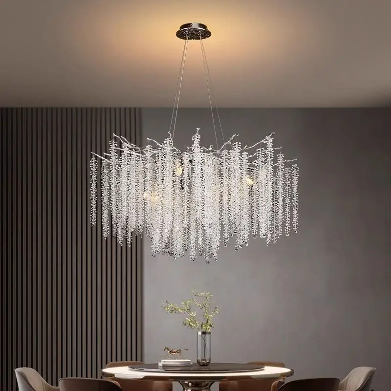 ENGRAVED Modern Crystal Chandelier silver Tree Branch Chandeliers Pendant Ceiling Chandeliers Light for Dining Room Living Room