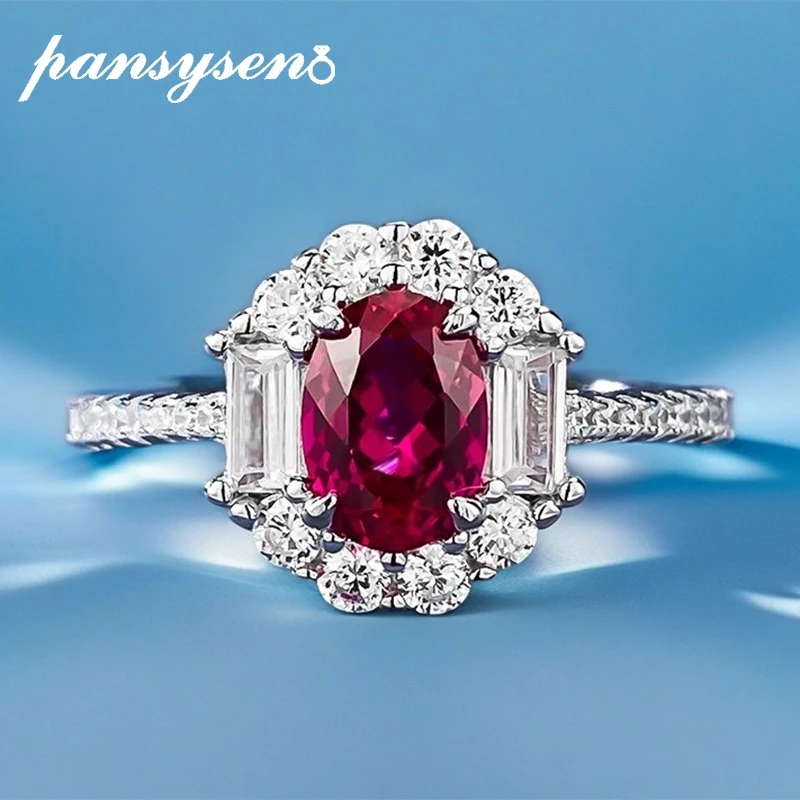 PANSYSEN Vintage 925 Sterling Silver 5*7MM Oval Cut Ruby Sapphire Gemstone Rings for Women Man Anniversary Party Jewelry Gift