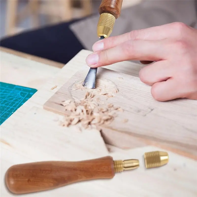 IALJ-2Pcs Wood File Handle Hand Drill File Handle With Brass Collet Chuck Wooden Handle For Hand Drill File Handle
