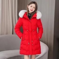 Thick Winter Jacket Women Parka Long Down Coat Hooded Jacket Fur Collar Warm Snow Wear Cotton Padded Jacket Fashion Female Parka