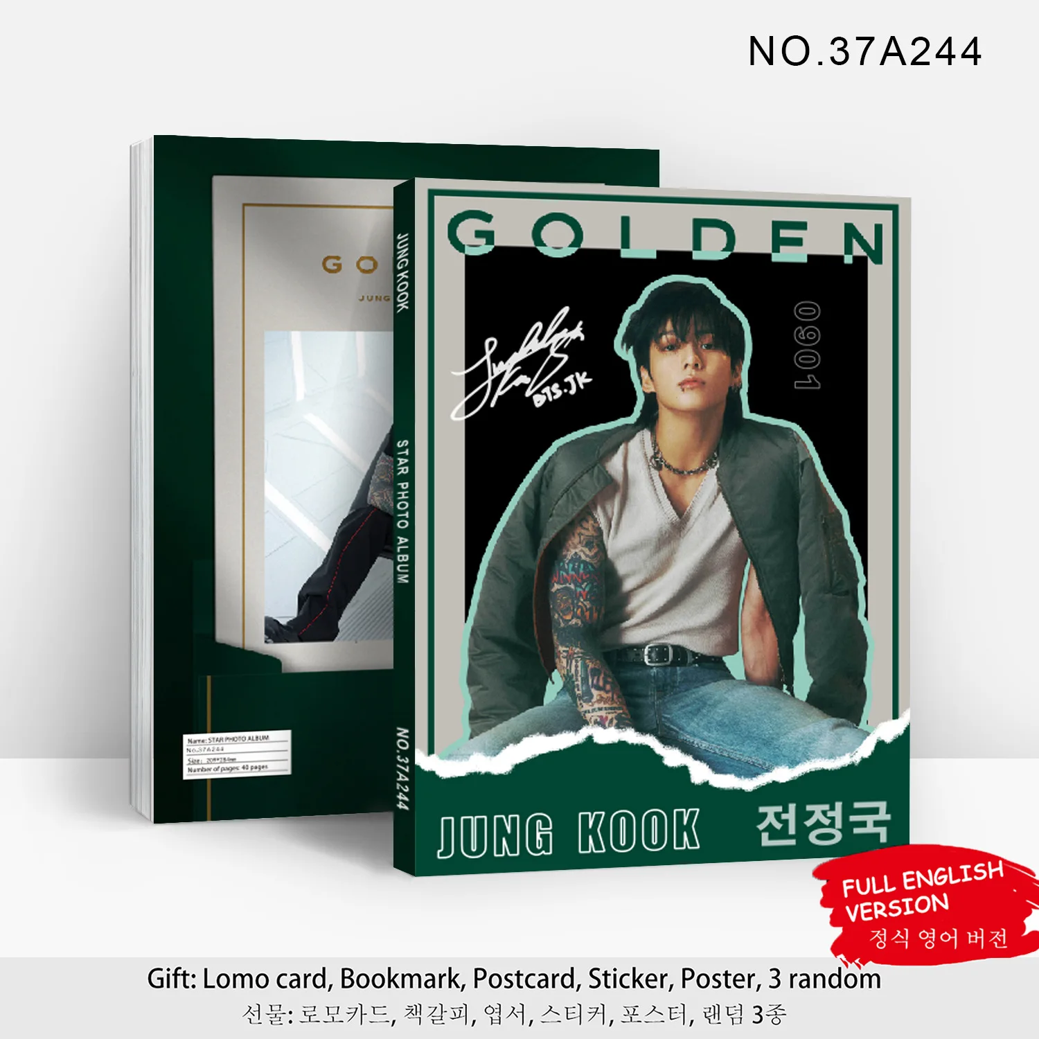 

Jung Kook GOLD SEVEN Theme Photobook Full English Version With Random Lomo Card Sticker Bookmark Postcard Gift For Kpop Fans
