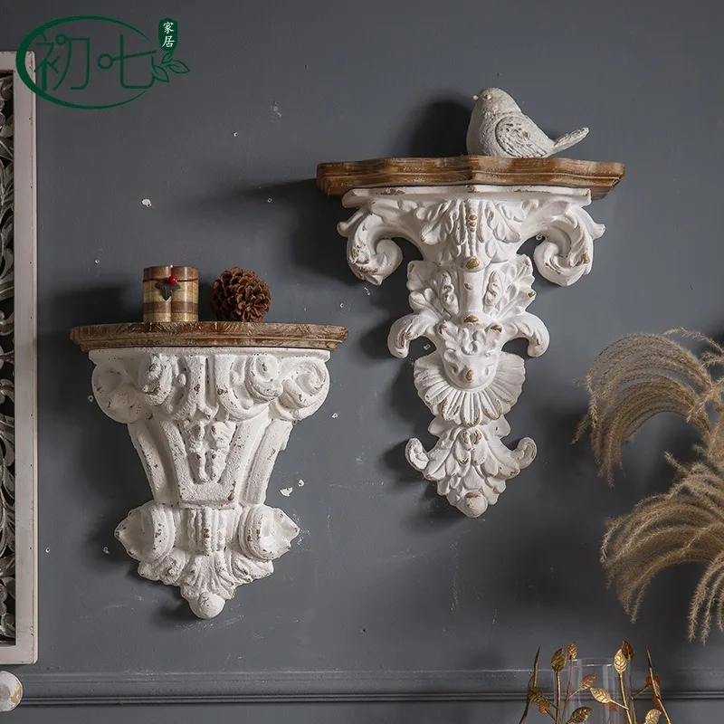 French Romantic Garden Embossed Wall Hanging Shelf Outdoor Garden Background Wall Landscape Decoration Shelf Living Room Flower