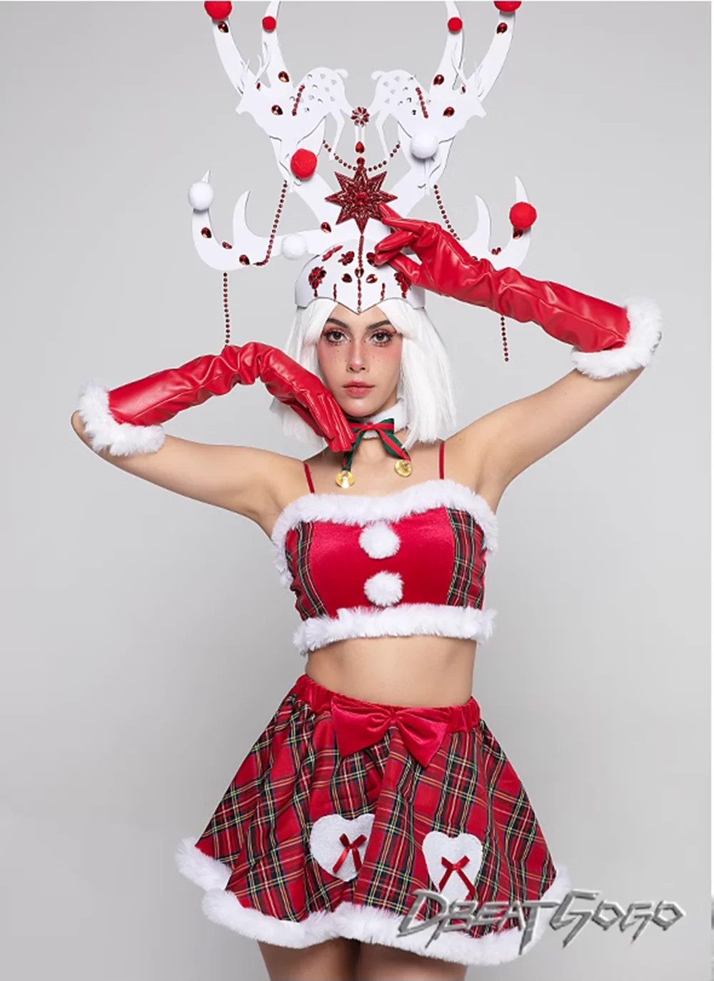 Christmas 2023 Gogo Performance Dress Cute Deer Little Deer Horn Headwear Set DS Women's Set Bar New Clothing