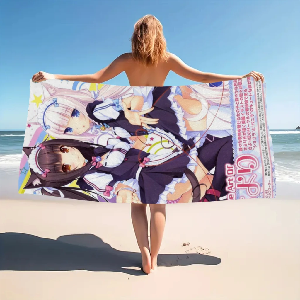 Anime Nekoparas Kawaii Cute Print Quick Dry Sandless Beach Blanket Soft Comfortable for Men Women Pool Towel