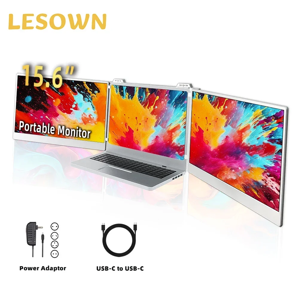 LESOWN 15.6 inch Laptop Expansion Screen Portable Dual Monitor USB-C FHD 1920x1080 IPS Double Secondary Display for PC Computer