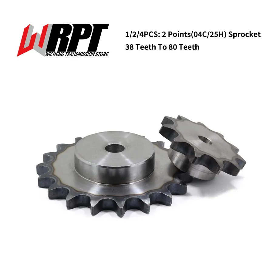 2 Point 04C/25H Sprocket 38 Teeth To 80 Teeth Sprocket Quenching Pitch 6.35mm 45# Steel Factory Direct Sales CNC Transmission