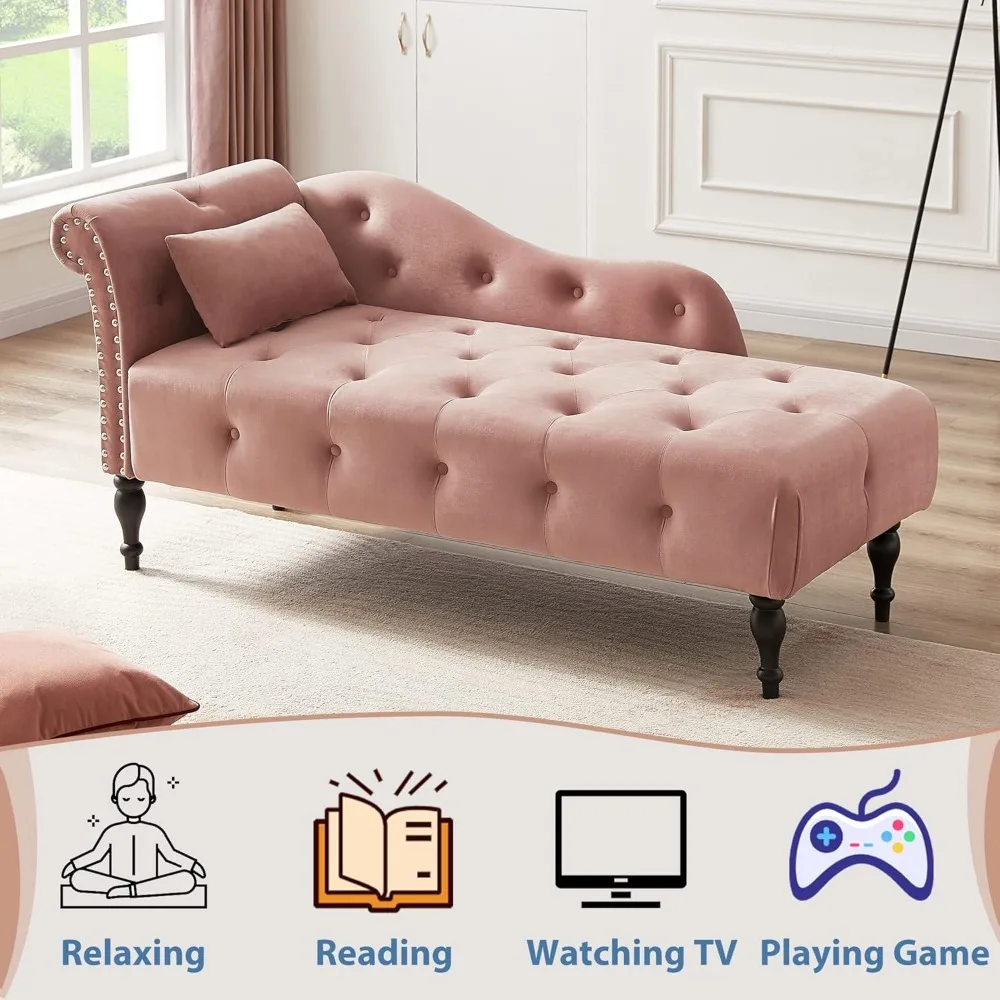 كرسي استرخاء معنقدة بأزرار منجدة مخملية مع وسادة وحواف رأس الأظافر، تصميم ذراع ملفوف لمساحات المعيشة الداخلية والسرير #4