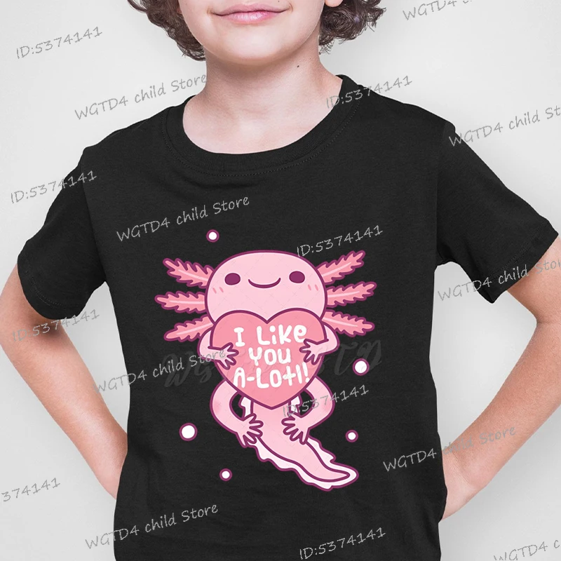 أنا أحبك الكثير إلكتروني طباعة لطيف Axolotl الاطفال الإبداعية تي شيرت عادية Crewneck Y2K بلايز بنين بنات الكرتون Axolotl بلايز