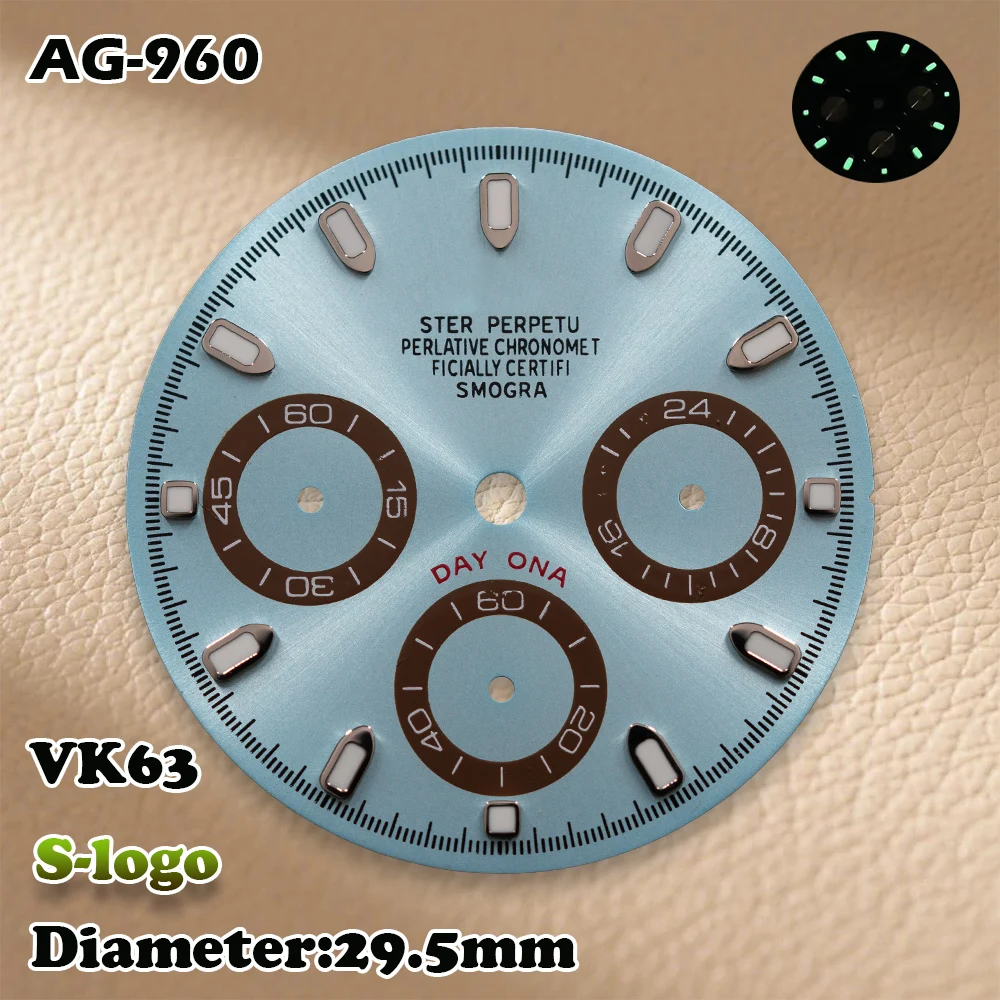 DTN Panda Dial VK63 Movement Watch for Men (29.5mm S Logo) with Green Luminosity - Watch Modification Accessories