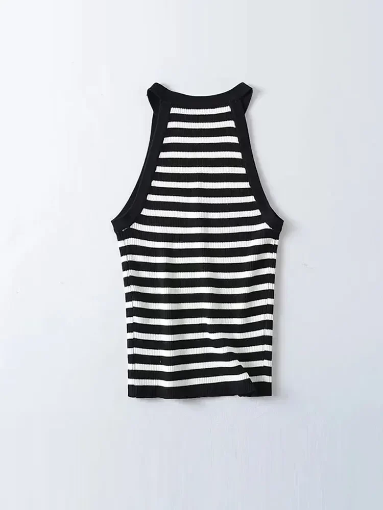 Women Summer New Chic Stripe Sleeveless T Shirts Strap Tops Woman Simple Sexy Sports Vest Female Y2k Tank Bottom Shirt Mujer