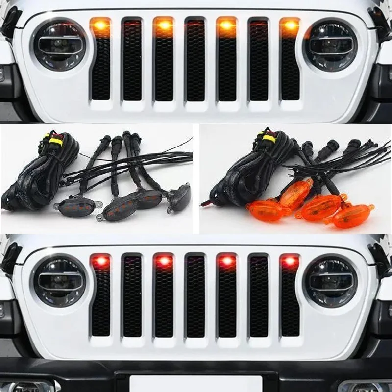 

4pcs APP Remote Control 12V Smoked Lens Amber Car Light LED Front Grille Running Lights For Modify Off-road Vehicles