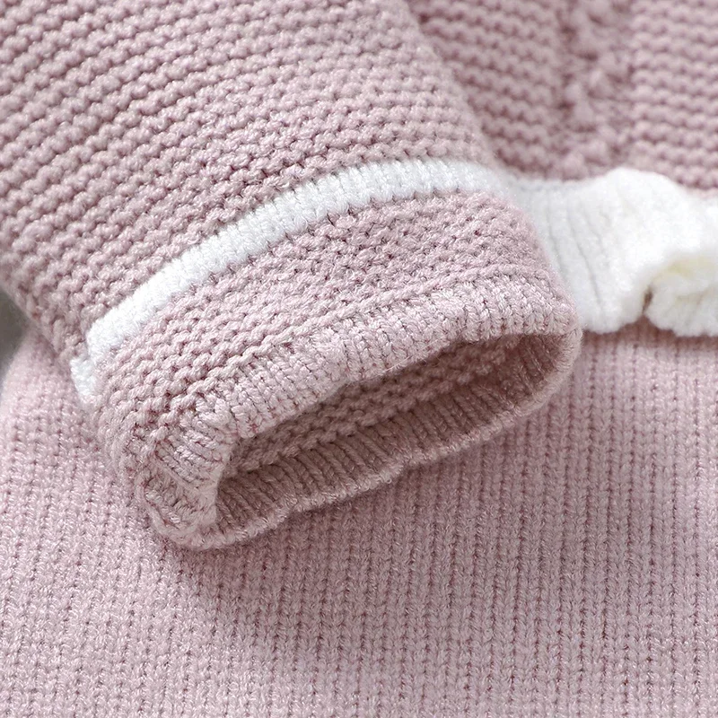 Newborn Infant Pink Outwear Jumpsuits Playsuits Knit Children Outfits 0-18m Casual Long Sleeves Baby Girls Rompers Clothes 0-18m