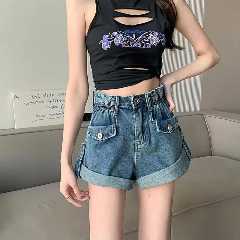 Retro denim shorts, summer new style, artistic and trendy five quarter pants, loose oversized wide leg pants