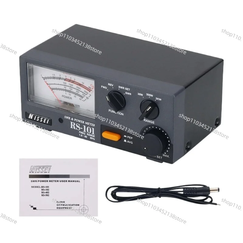 RS-101 1.8-60MHz SWR & Power Meter with LED Backlight and 30W/300W/3KW Adjustable for Short Wave Radio