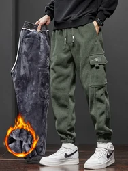 Winter Fleece Men Casual Pants Outdoor Thermal Jogging Sweatpants Fashion ArmyGreen Black Gray Thicke Warm Plush Cargo Trousers