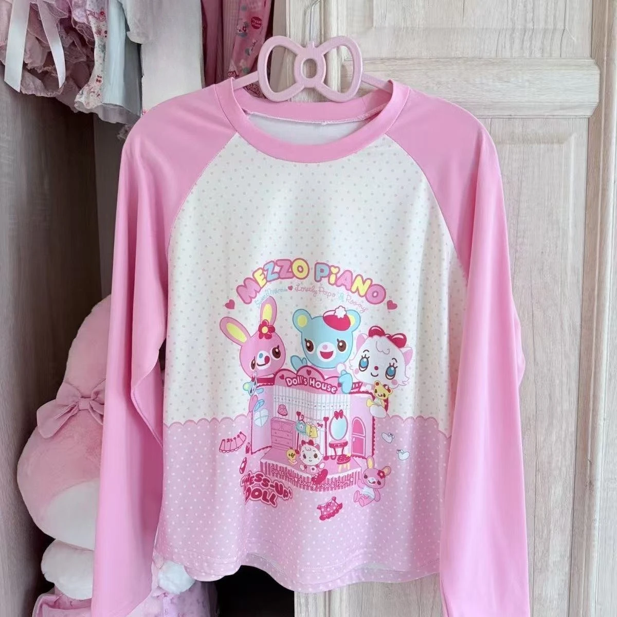 Japońskie koszulki Y2k Kobiety Kawaii Fake Dwa koszulki z długim rękawem Moda Harajuku Print Camisetas Crop Tops Casual Cute T Shirt — zdjęcie 5