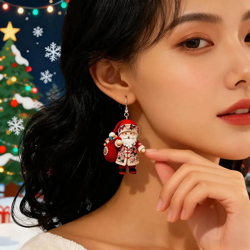 

Модная рождественская женская одежда, аксессуары, акриловая 2D плоская фестивальная атмосфера, кулон Санта-Клауса, женские подарки, украшения для ушей