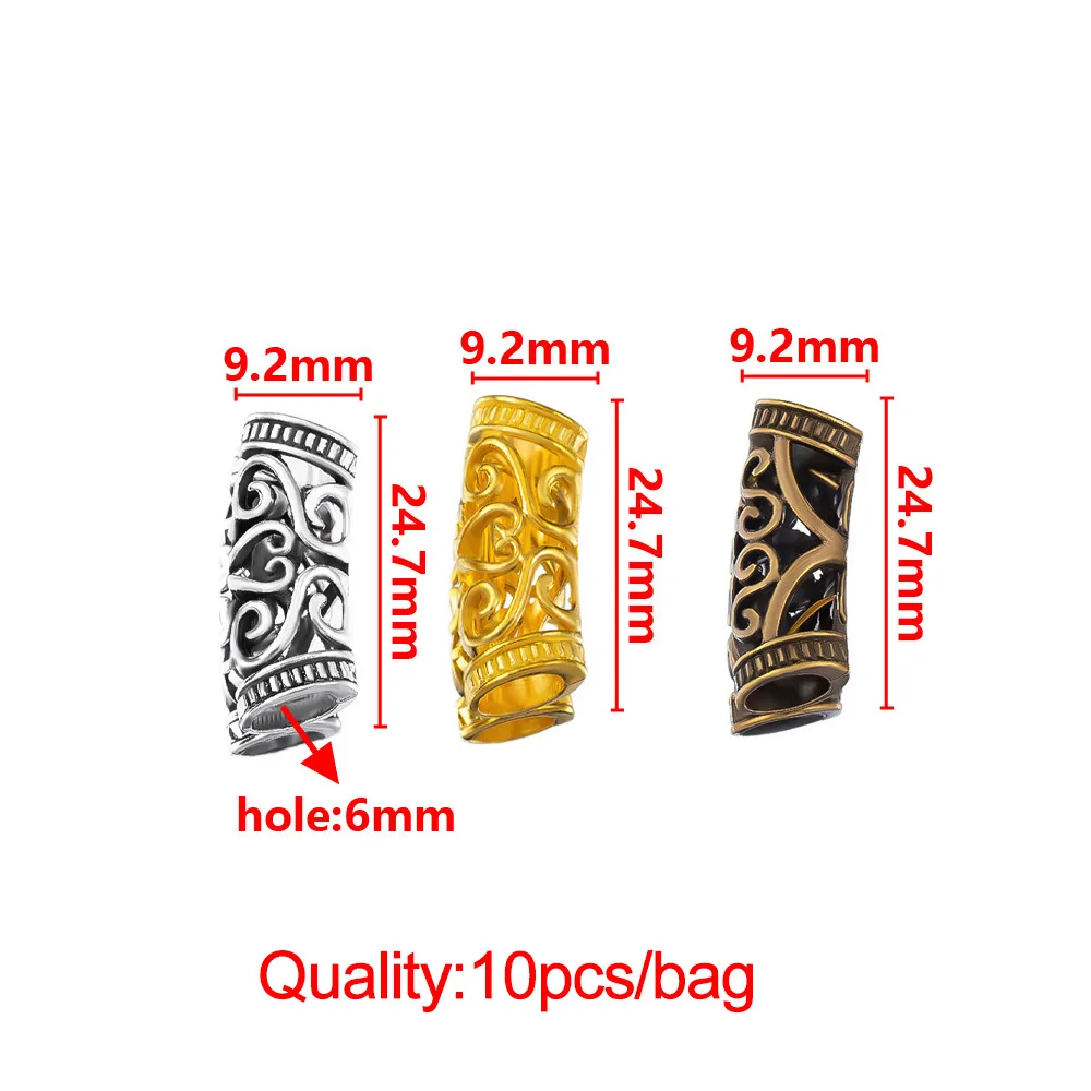 10pcs/Bag Gold & Silver Vintage Alloy Hollow-Out Long Tube & Bent Tube Large Hole Hair Beads - DIY Hair Accessory Components