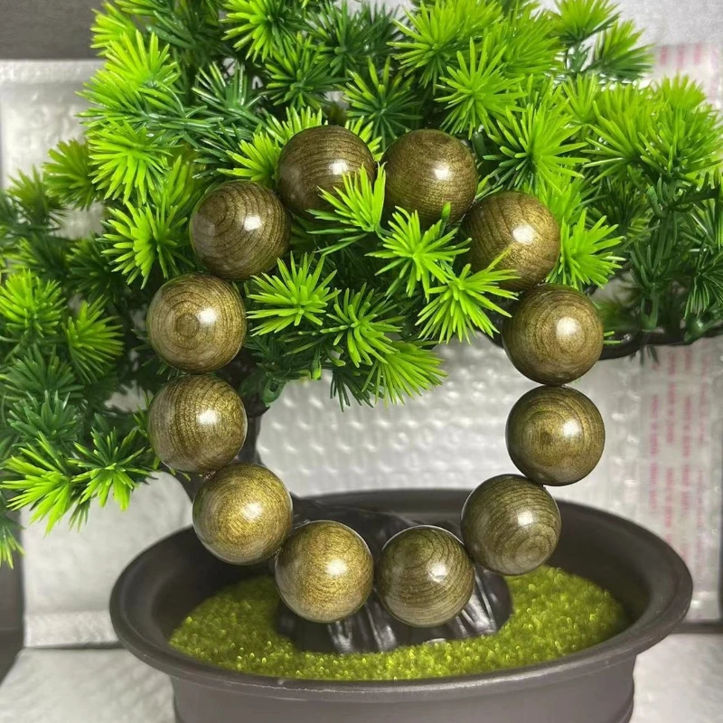 Authentic Premium Natural Golden Phoebe Ebony Green Fragrant Prayer Bead Bracelet Unisex Wenge Collectible Jewelry
